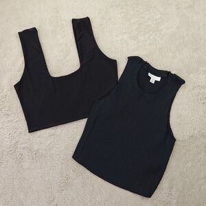 Topshop PrettyLittleThing Bundle Women's 8 Black Ribbed Top Square Neck Bralette